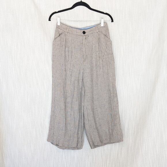 Leon & Harper Gray Checked 100% Linen High Rise Wide Leg Pants, size EU38/US6/M - Picture 1 of 9